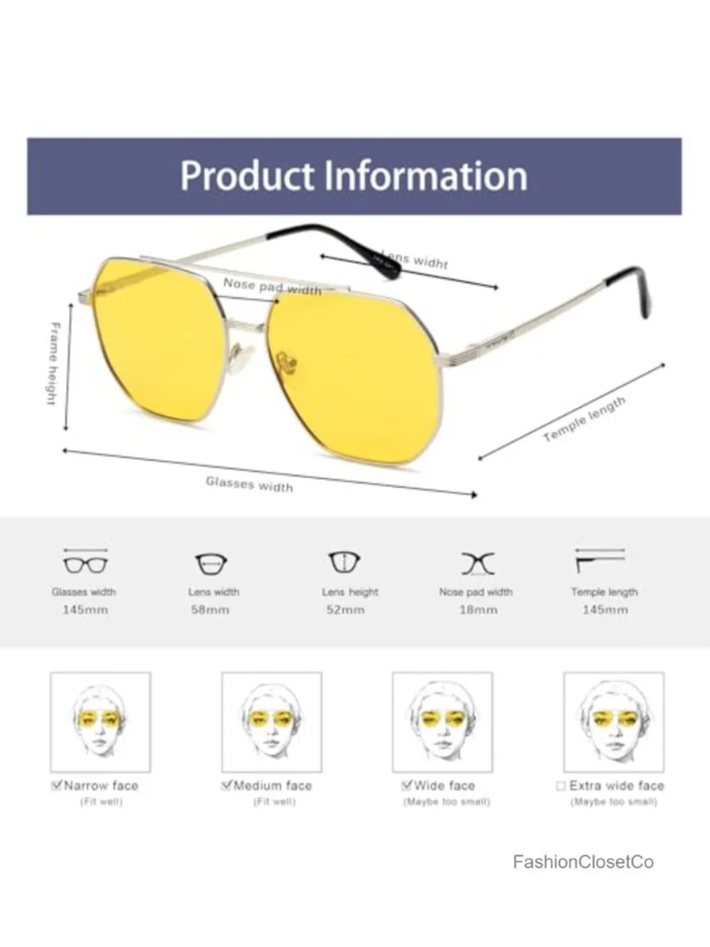 Oversized Square Polarized Sunglasses Unisex UV400 Metal Frame